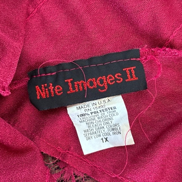 Vtg Nite Images II Lingerie Bodysuit Teddy 1X Side Ties Lace Burgundy Stripes - Picture 7 of 10
